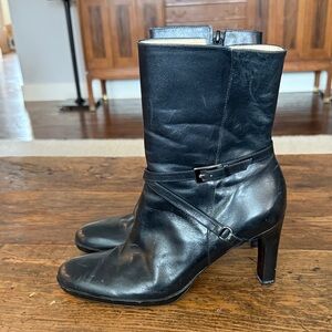 Antonio Melani Black Leather Mid Calf  Buckle 3" Heeled Boots Size 7.5